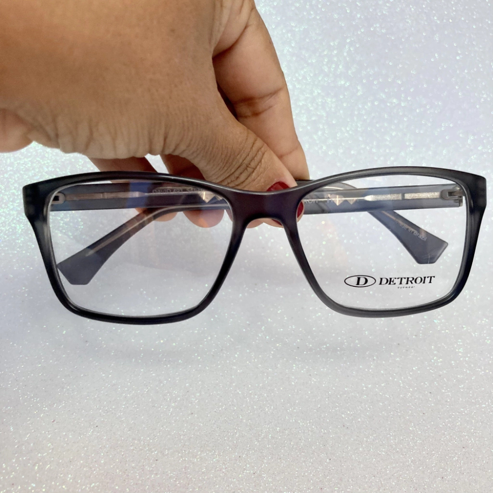 Óculos de Grau Masculino Detroit David | Retangular Cinza Chumbo