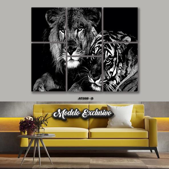 Quadro Mosaico Decorativo Leão e Tigre   Ref.5