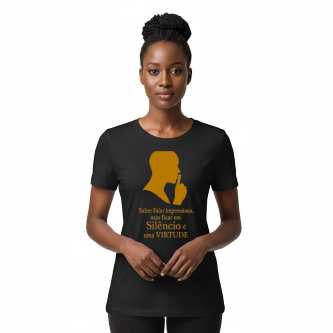 Camiseta Tradicional, Gola Redonda, Casual com Estampa Silêncio