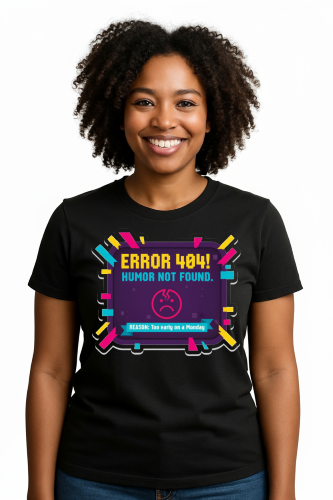 Camiseta Tradicional, Gola Redonda, Casual com Estampa Error 404