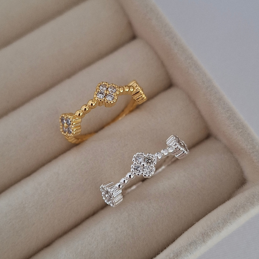 Anel Trevo Cravejado - Regulável