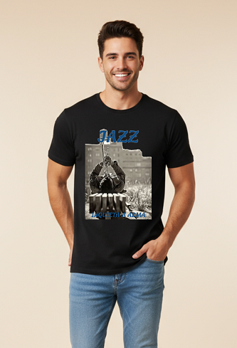 Camiseta Tradicional, Gola Redonda, Casual com Estampa Jazz Inquieta a Alma