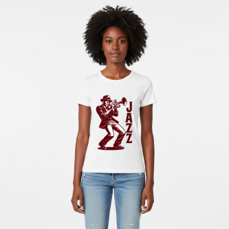 Camiseta Tradicional, Gola Redonda, Casual com Estampa JAZZ Trompete