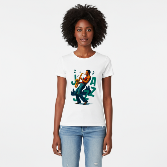 Camiseta Tradicional, Gola Redonda, Casual com Estampa JAZZ Verde