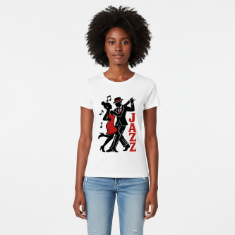 Camiseta Tradicional, Gola Redonda, Casual com Estampa JAZZ Casal