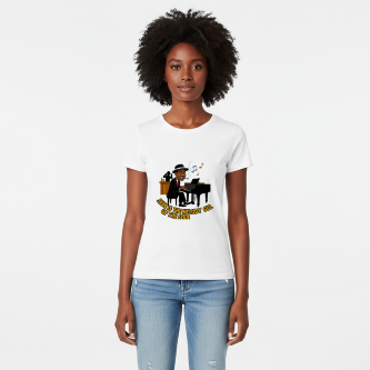 Camiseta Tradicional, Gola Redonda, Casual com Estampa JAZZ Pianista