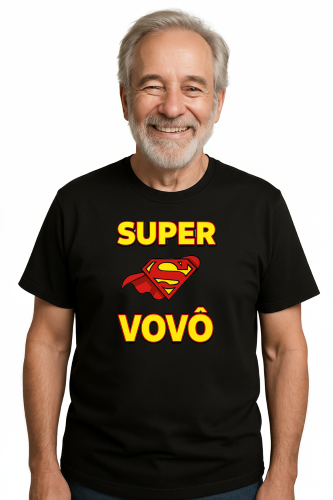 Camiseta Tradicional, Gola Redonda, Casual com Estampa Super Vovô