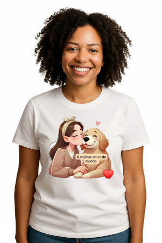 Camiseta Tradicional, Gola Redonda, Casual com Estampa Melhor Amor