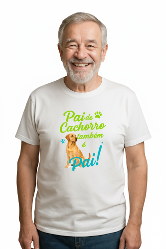 Camiseta Tradicional, Gola Redonda, Casual com Estampa Pai de Cachorro