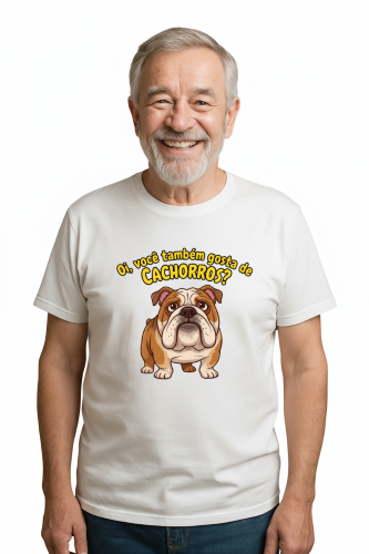 Camiseta Tradicional, Gola Redonda, Casual com Estampa Gosta de Cachorros?