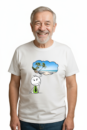 Camiseta Tradicional, Gola Redonda, Casual com Estampa Praia no Escritório