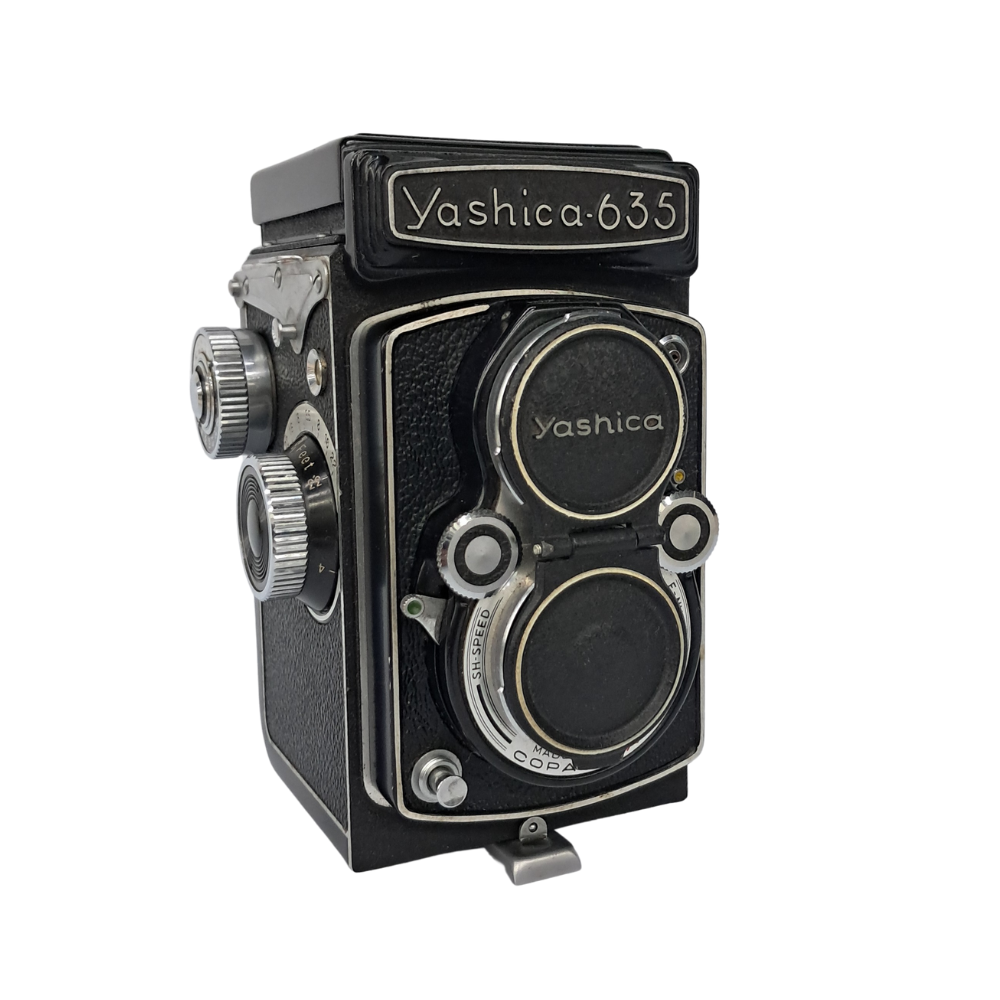 Yashica-635   Clássica Medium Format TLR com sistema híbrido 120/35mm + Manual Original