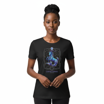 Camiseta Tradicional, Gola Redonda, Casual com Estampa Capricórnio