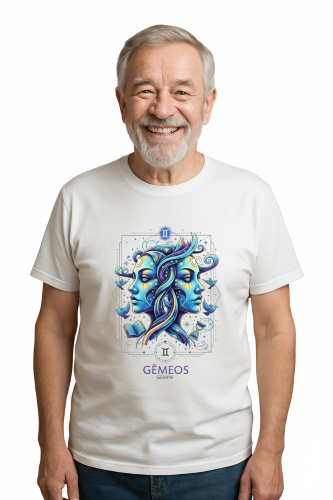 Camiseta Tradicional, Gola Redonda, Casual com Estampa Gêmeos