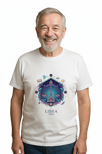 Camiseta Tradicional, Gola Redonda, Casual com Estampa Libra