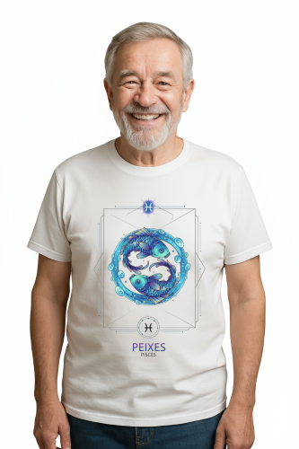 Camiseta Tradicional, Gola Redonda, Casual com Estampa Peixes