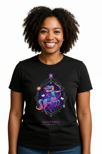 Camiseta Tradicional, Gola Redonda, Casual com Estampa Sagitário
