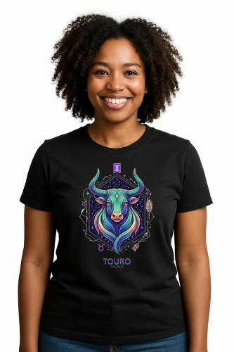 Camiseta Tradicional, Gola Redonda, Casual com Estampa Touro