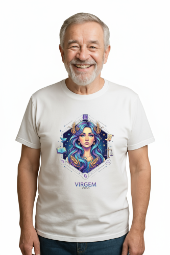 Camiseta Tradicional, Gola Redonda, Casual com Estampa Virgem