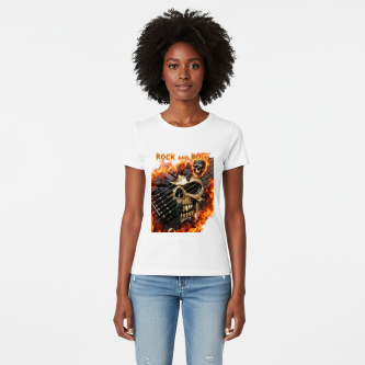 Camiseta Tradicional, Gola Redonda, Casual com Estampa Caveira em Chamas