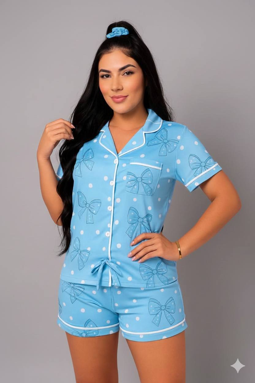 PIJAMA ESTAMPADO LAÇOS AZUL
