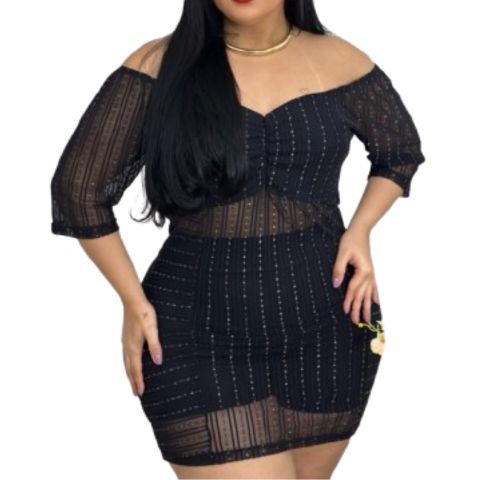 Vestido Crepe com Lycra Com Tule Plus Size