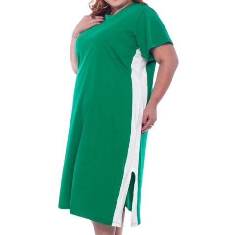 Vestido Mídi com Fenda Lateral de Algodão Plus Size