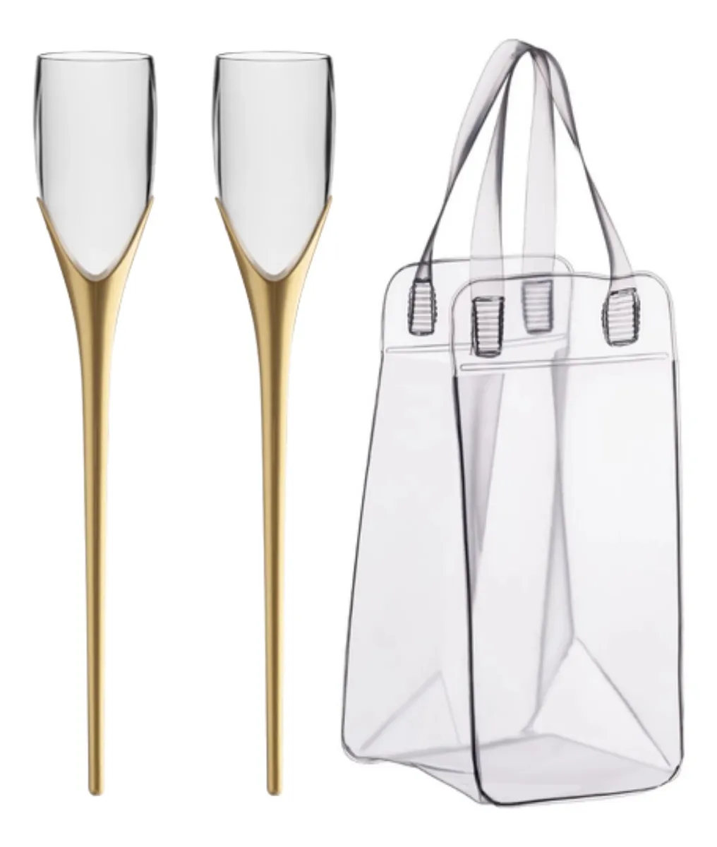 2 Taça de Espumante Praia Beach Drink Com Haste  + Brinde Ice Bag Bols de Gelo