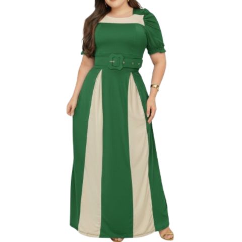 Vestido Manga Princesa Fardamento Bicolor Plus Size