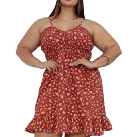 Vestido Curto Crepinho Alça Regulável Plus Size