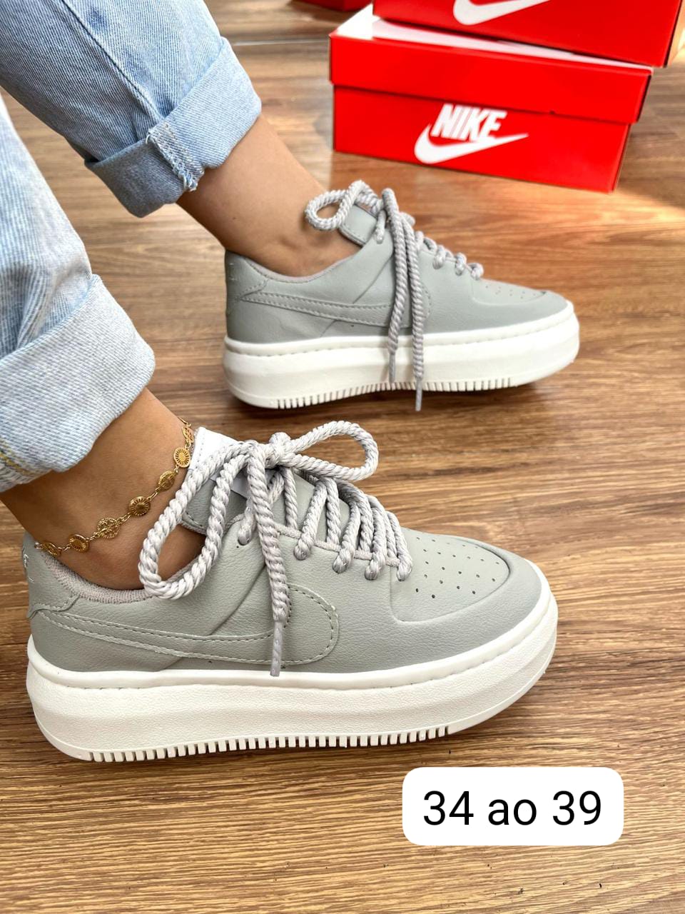 Air Force Plataforma com Cadarço Cordinha (Cinza)