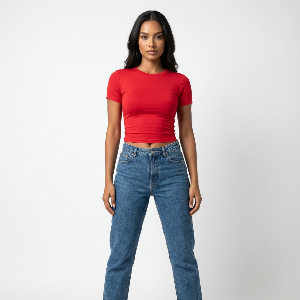 Blusa Baby Tee Feminina Lunare Vermelho Slim Fit Manga Curta Romantic Compressão