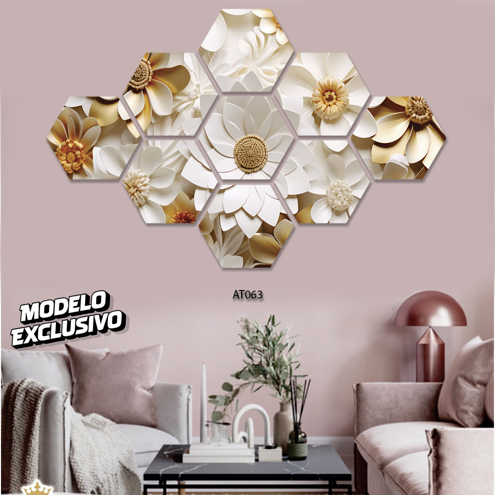 Conjunto de Quadros Decorativos Floral Pintura 3D   Ref.4