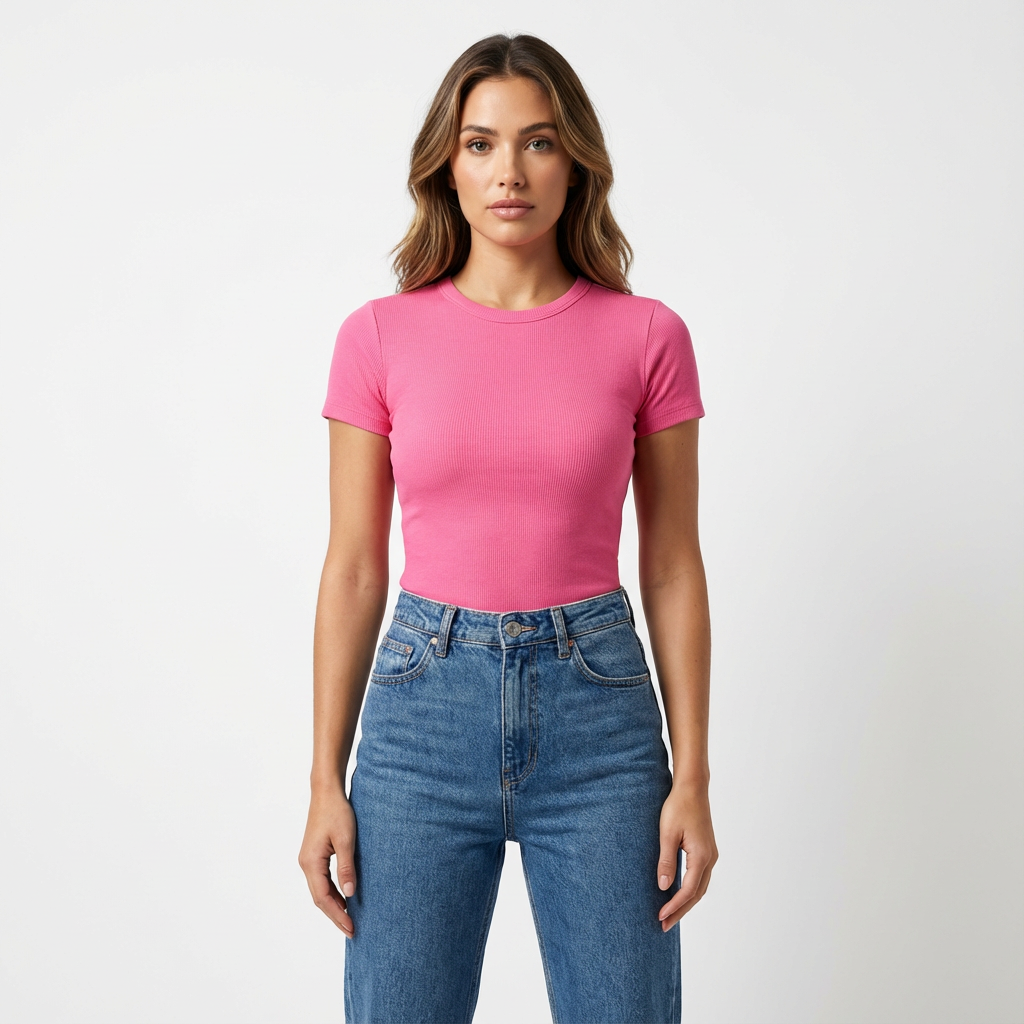 Blusa Baby Tee Feminina Lunare Rosa Slim Fit Manga Curta Romantic Compressão