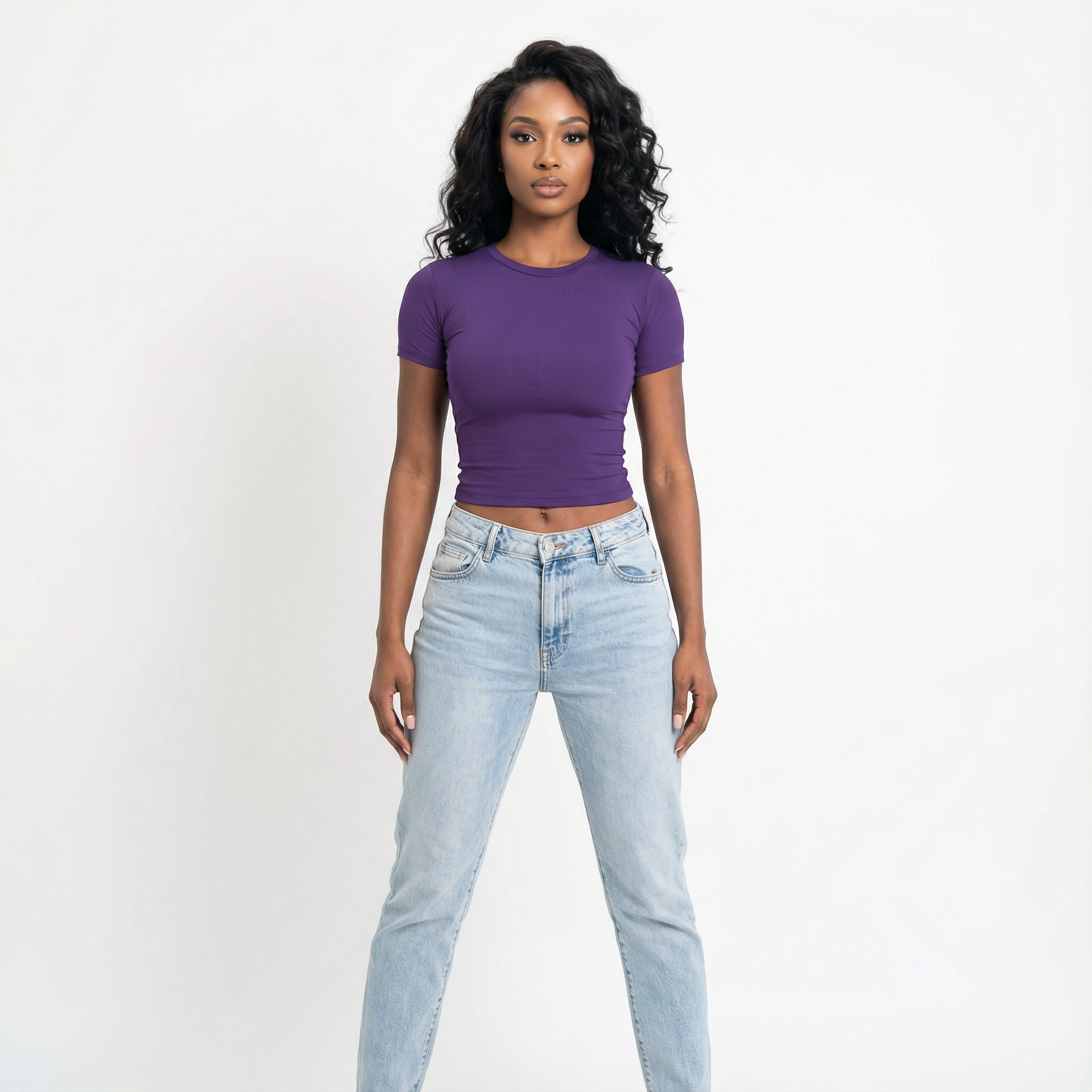 Blusa Baby Tee Feminina Lunare Violeta Slim Fit Manga Curta Romantic Compressão