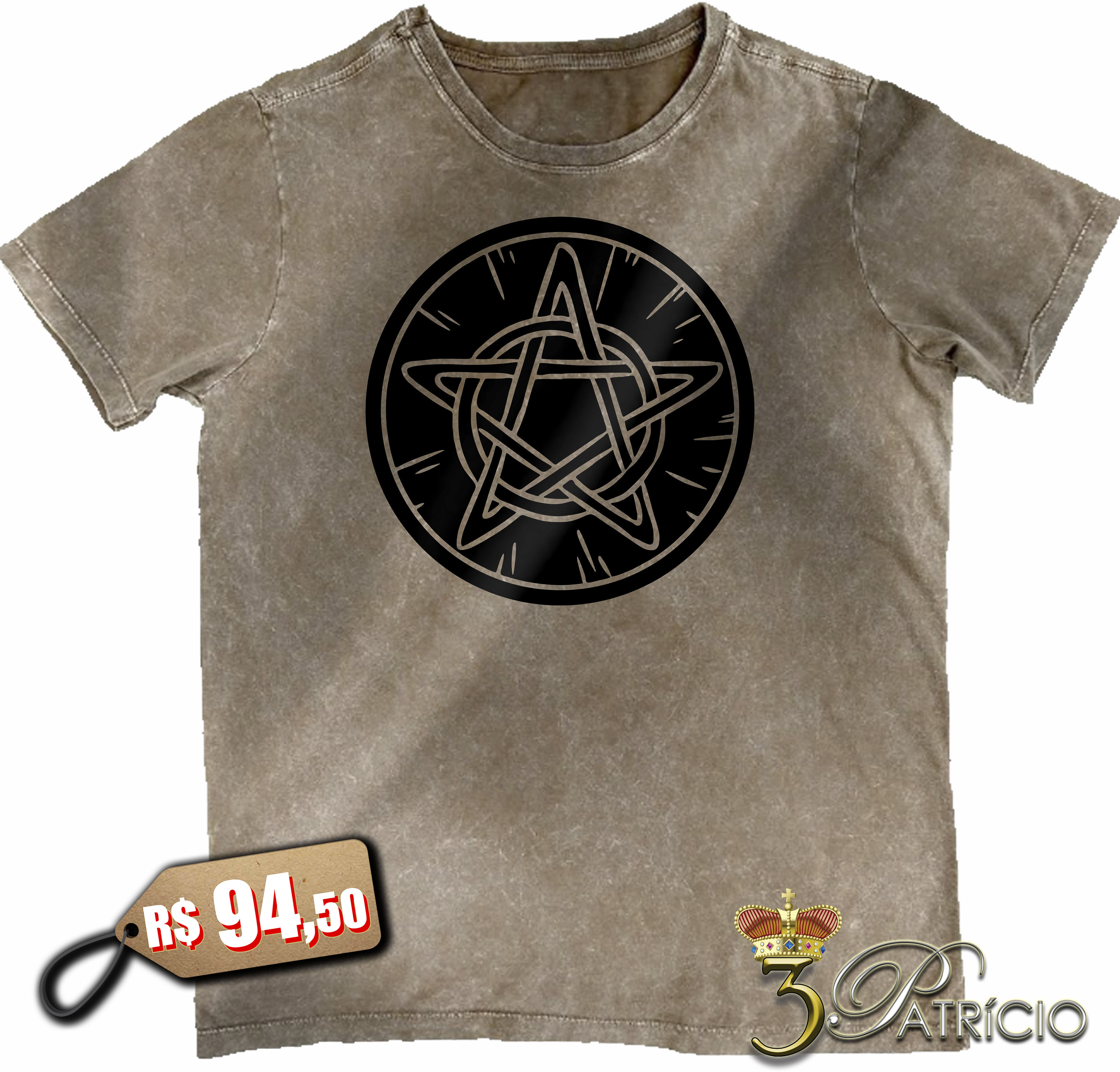 Camiseta Pentagrama em 100% Algodão Premium Marmorizado
