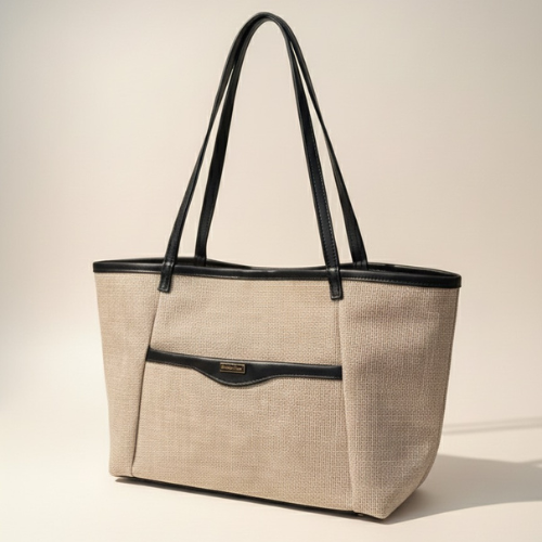 Bolsa Marina praia de Palha Sintética com Detalhe Preto e Nécessaire   Studio Piza