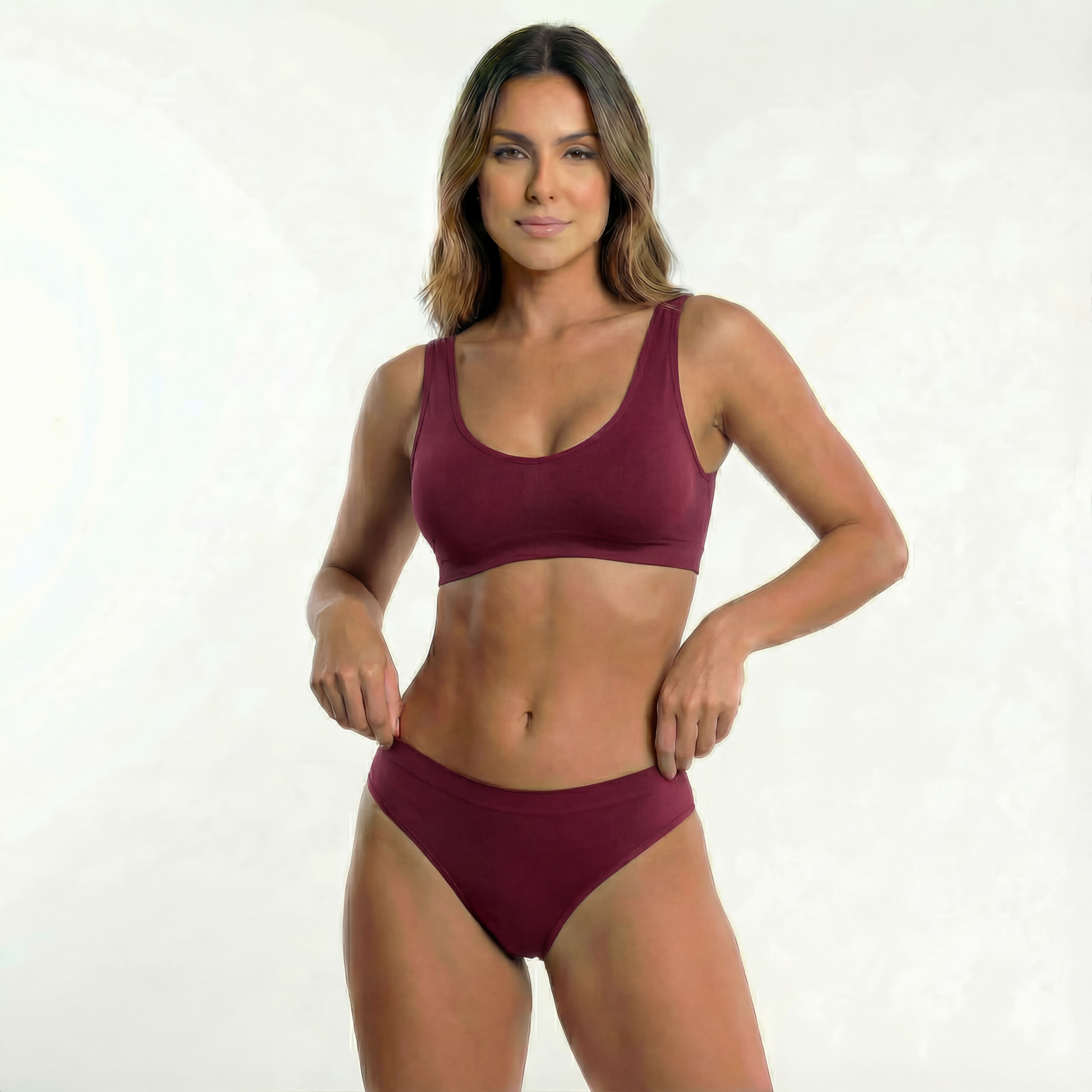 Calcinha Tanga Lunare Bordô Sem Costura Corte Laser Não Marca Confortável