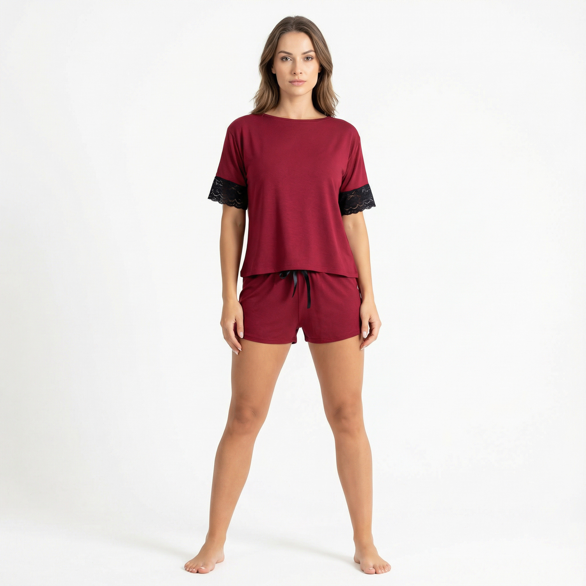 Pijama Baby Doll Feminino Lunare Bordô Micro Sensitivy Renda Conforto