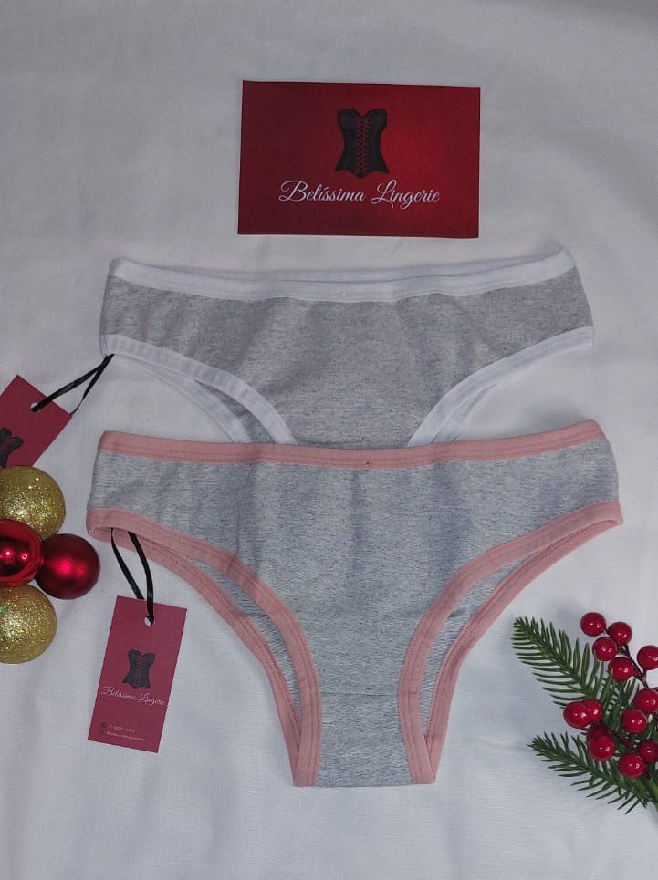 Calcinha mescla em algodão com aviamento em destaque