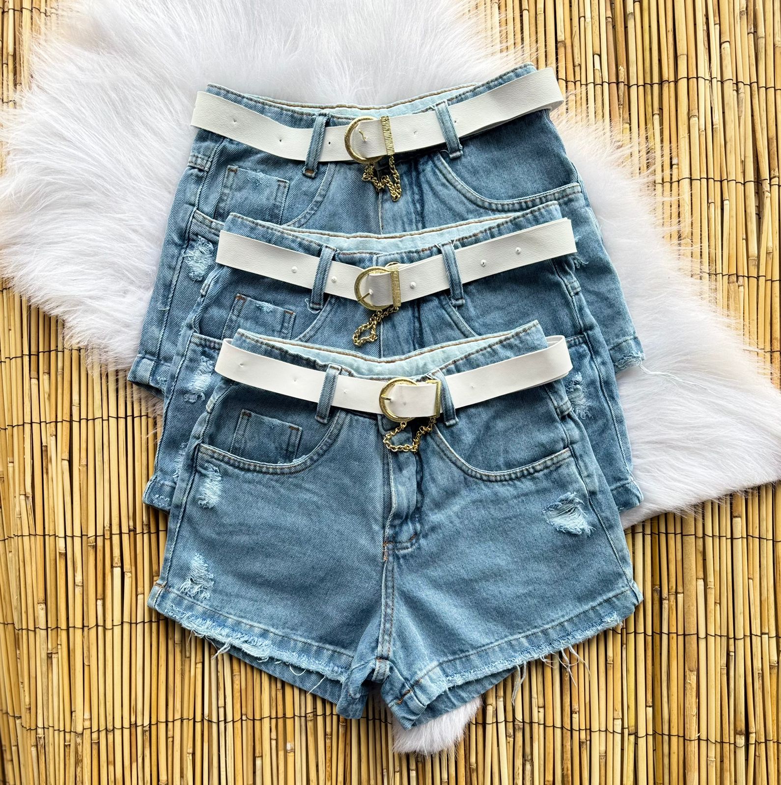 shorts jeans cinto marmorizado
