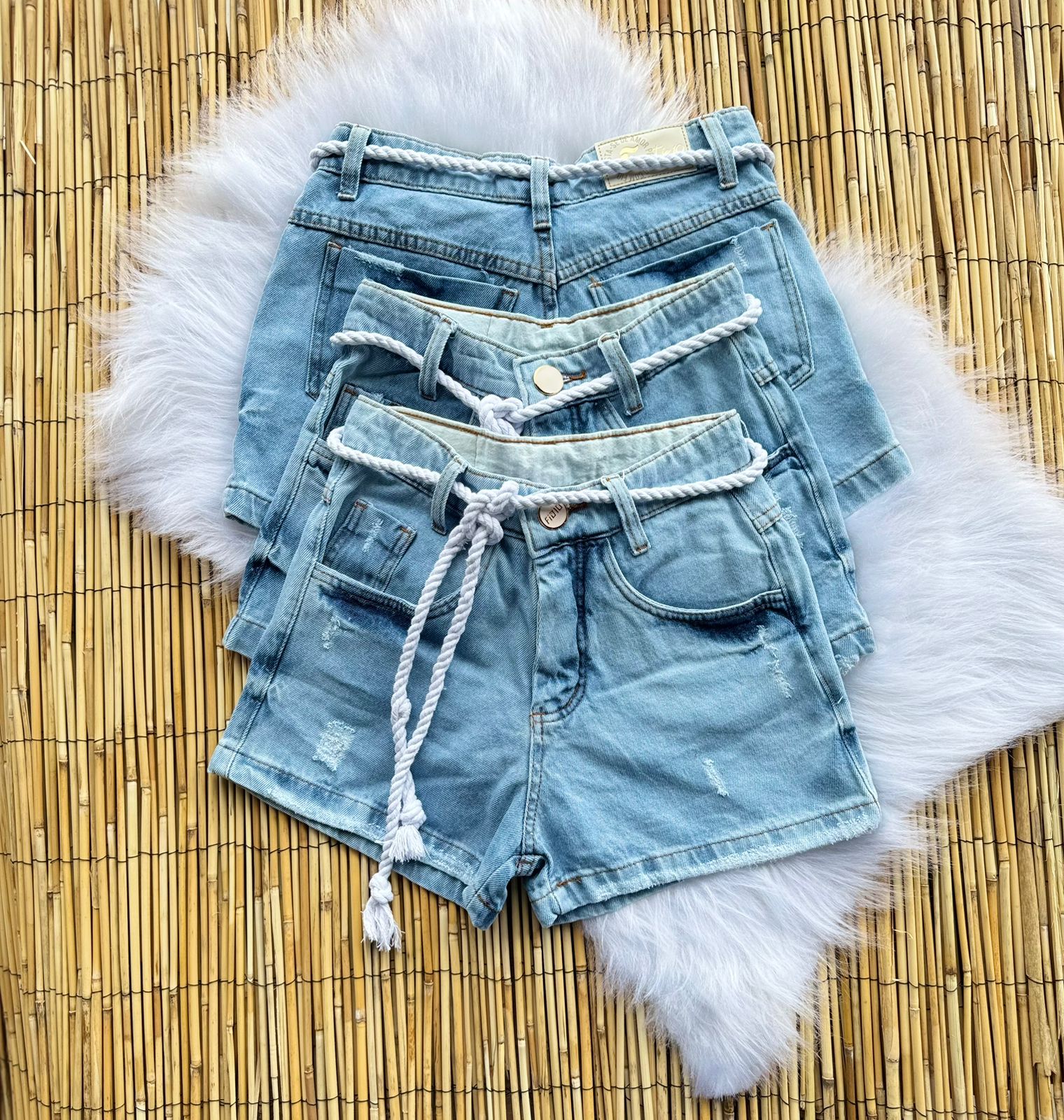 shorts jeans cordao branco