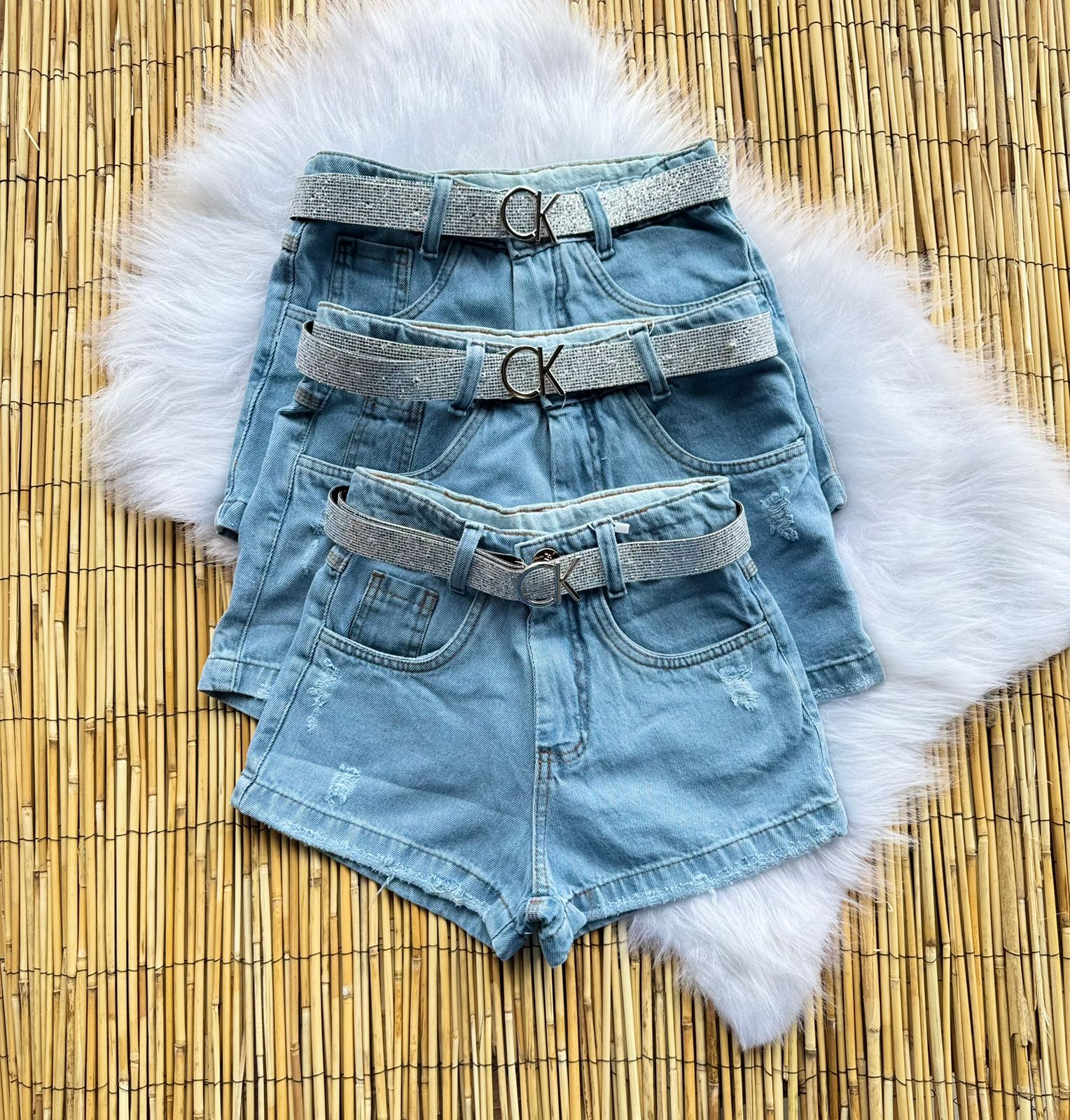 shots jeans cinto prata