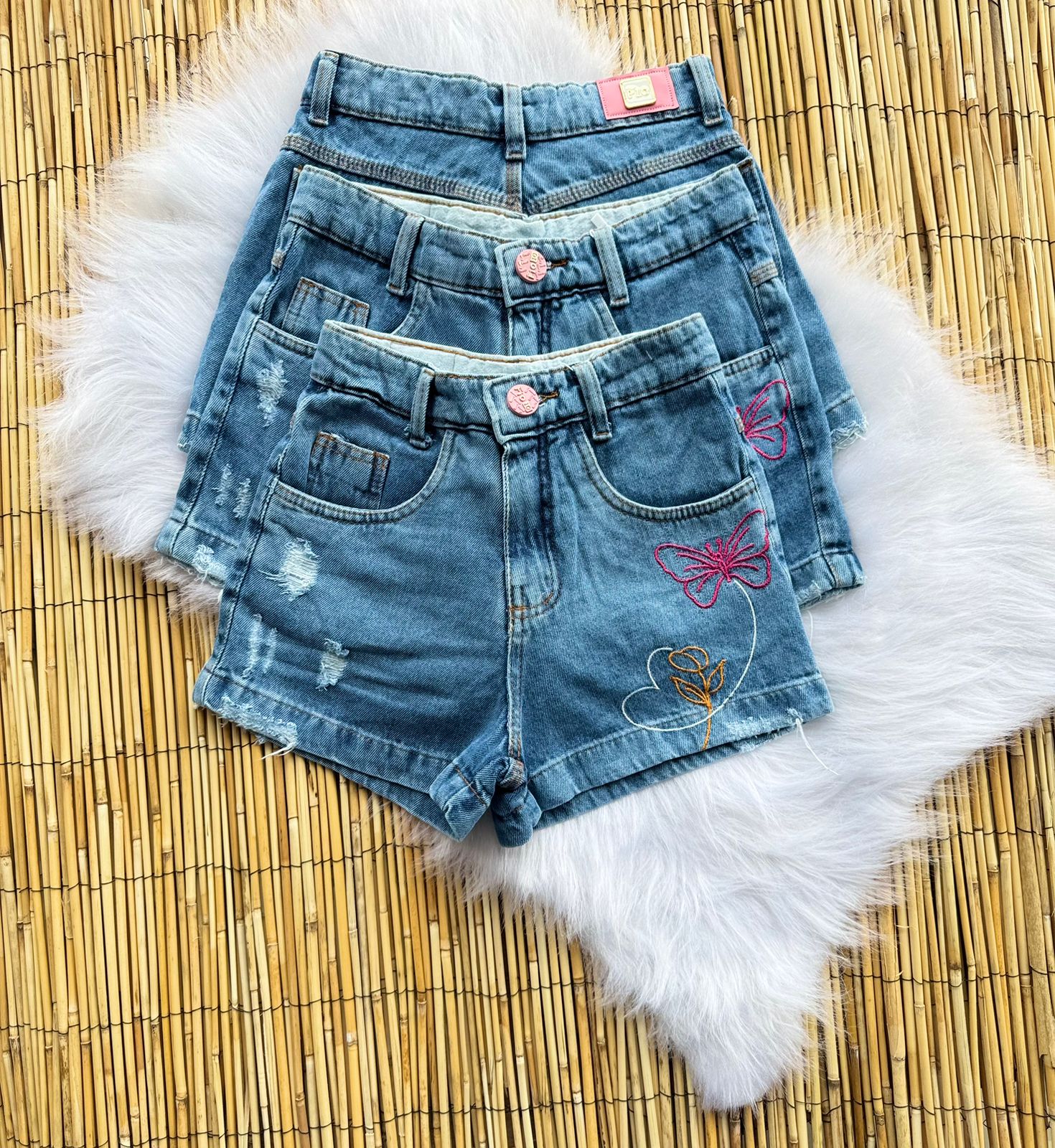 shorts jeans borboleta