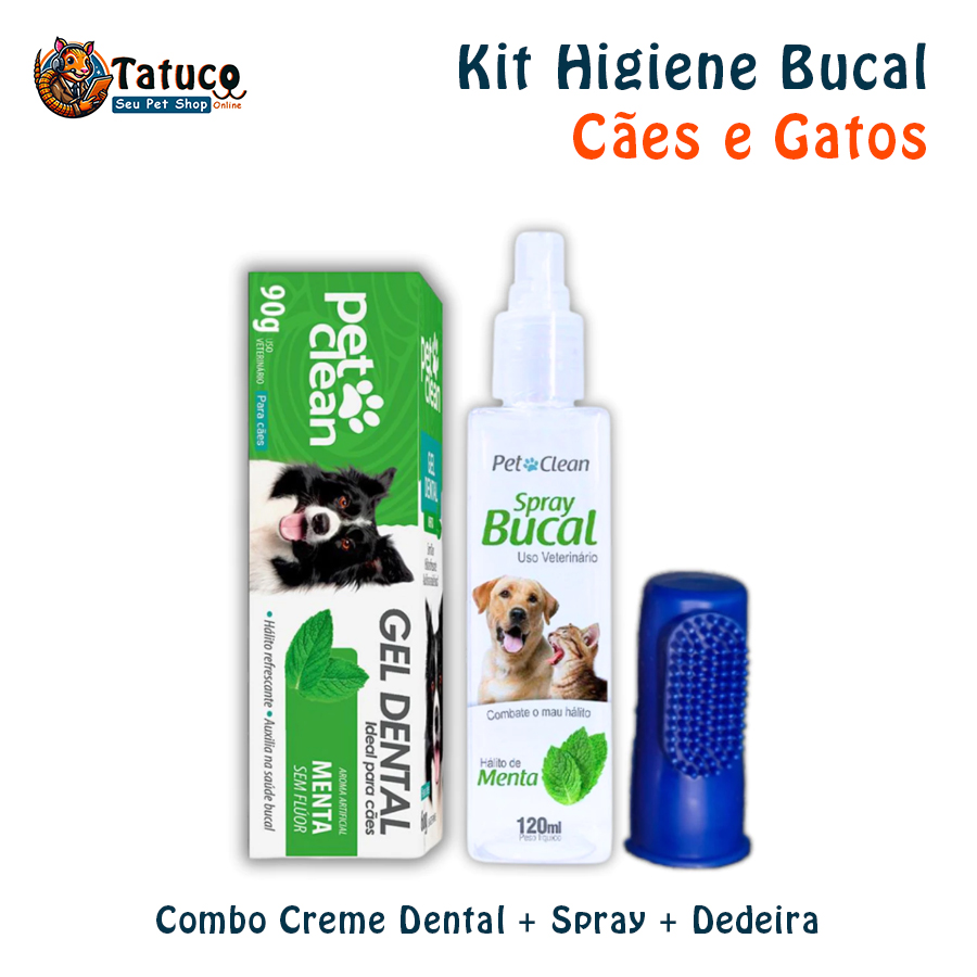 Combo Kit Higiene Dental Pasta Dental + Spray Bucal para Cães e Gatos + Dedeira