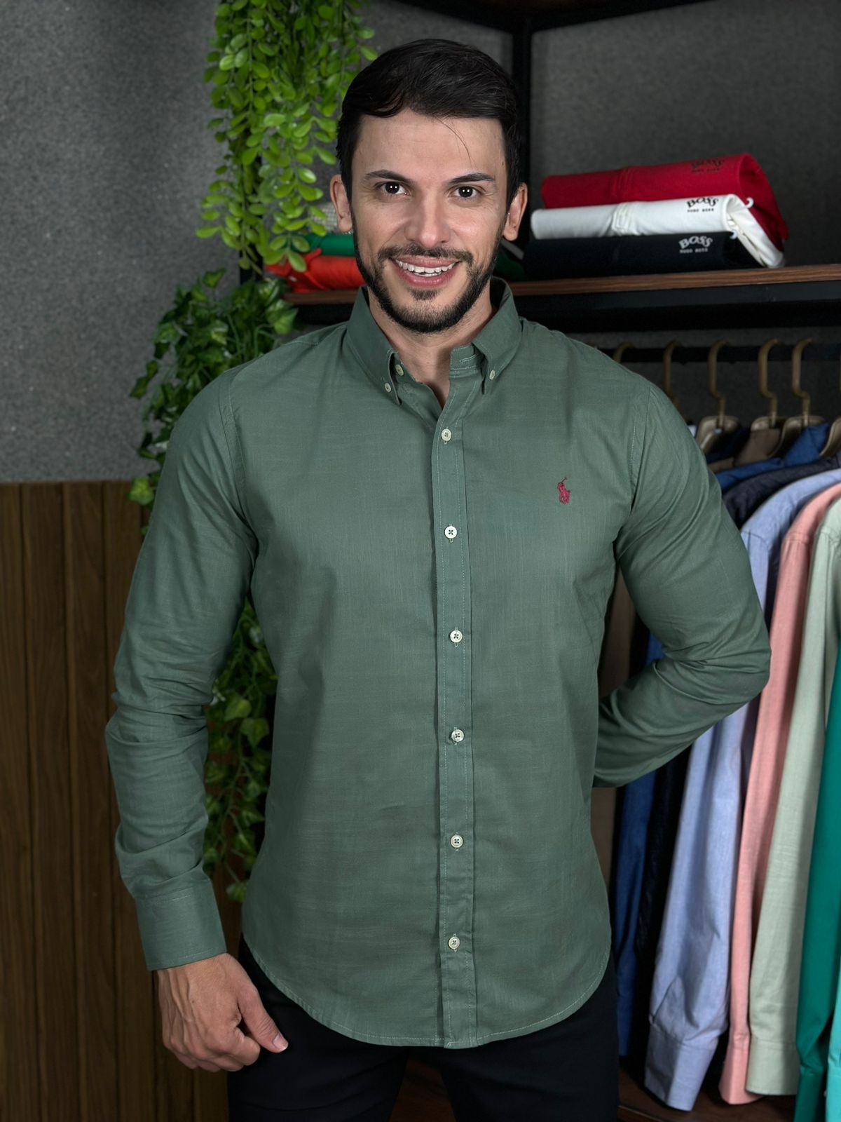 Camisa Masculina Linho M. Longa Ralph Lauren