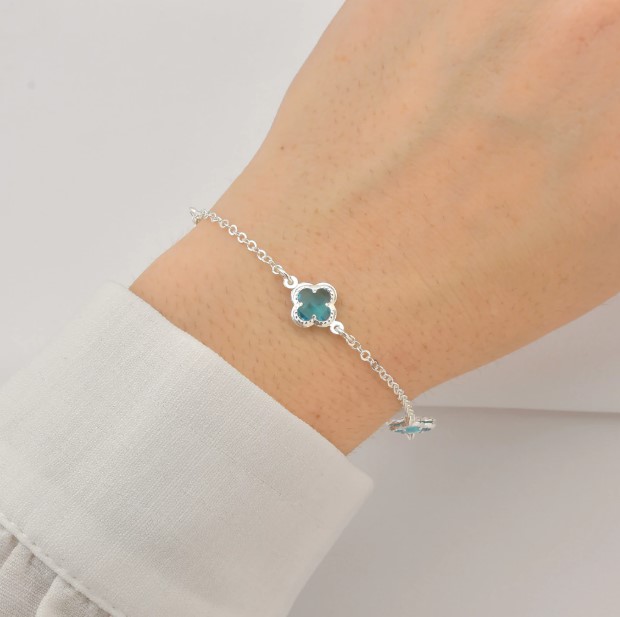 Pulseira 3 Trevos Azul Aqua de Prata