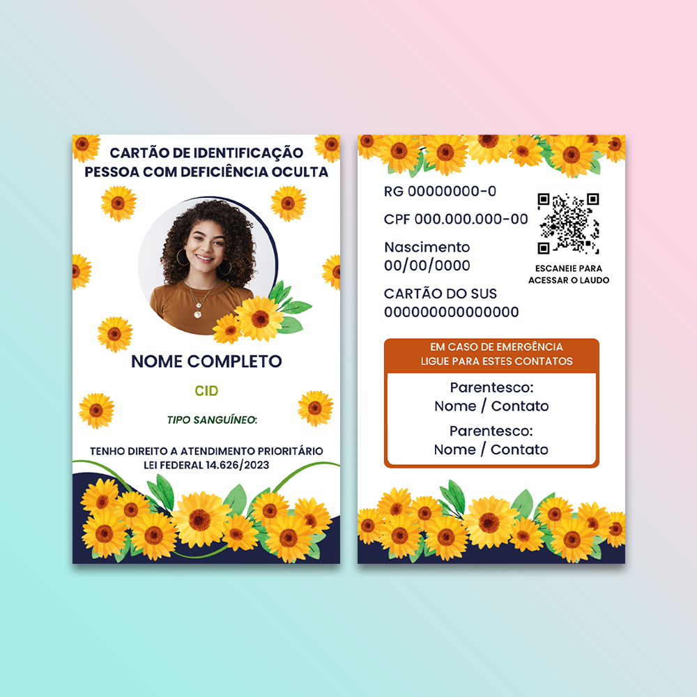 Arte Digital para Crachá de Identificação Girassol (Deficiência Oculta) - Pronto para Imprimir!