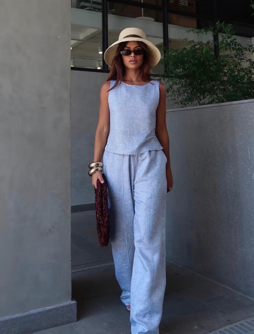 BLUSA LINHO COM BRILHO BOTÕES