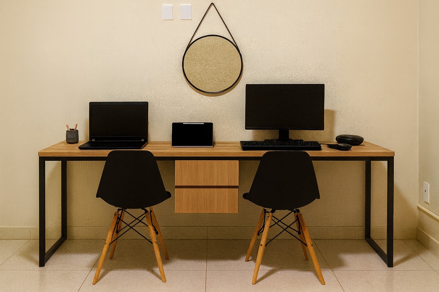 Mesa 2m c/ gavetas centrais